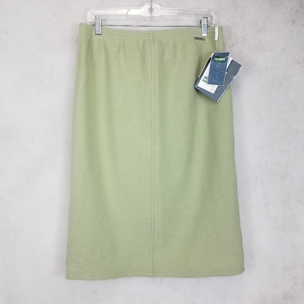 Geiger Pencil Skirt Virgin Boiled Wool Straight Green Career Preppy Women 42